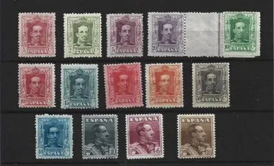 Spanje 1922/1930 - Alfonso XIII complete set with certificate for face values in pesetas - Edifil 310/323df