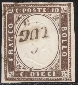 Italiaanse oude staten - Sardinië 1860 - 10 c. 14Bb blackish brown, Jul 60 - Sassone N. 14Bb