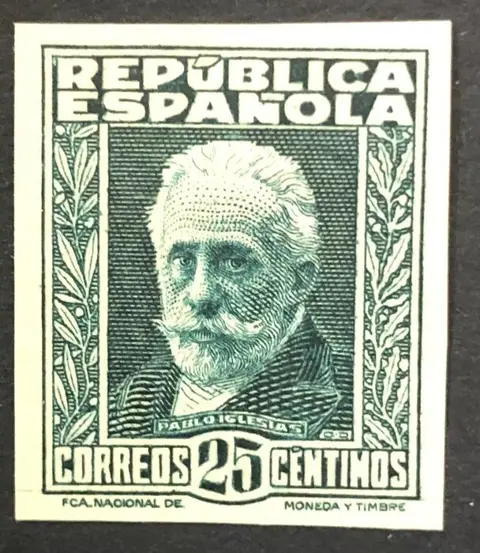 Spanje 1932 - Pablo Iglesias. 25 céntimos green. Colour change. Imperforated - Edifil 667ccs