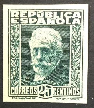 Spanje 1932 - Pablo Iglesias. 25 céntimos green. Colour change. Imperforated - Edifil 667ccs