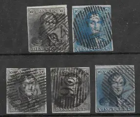 België 1849/1849 - 5 x Epauletten leopold I - 3 x OBP 1 en 2 x OBP 2