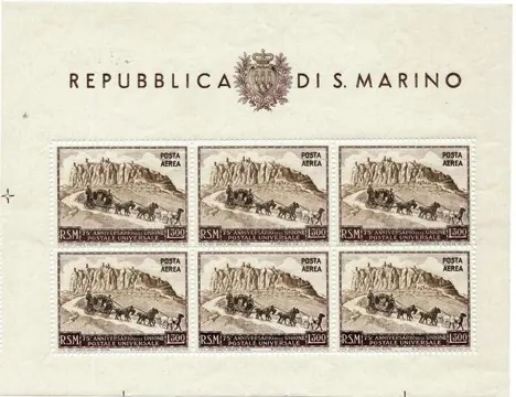 San Marino 1951 - Unione Postale Universale L. 300. Foglietto - Sassone N. 10